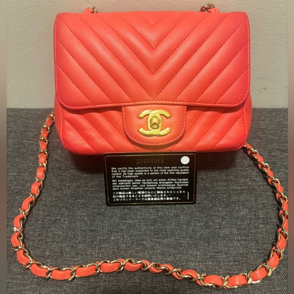 Chanel Red Chevron Mini Square Flap Bag - Picture 1 of 12